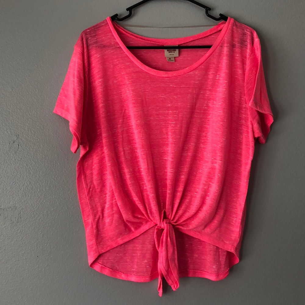 bright pink tie front tee x